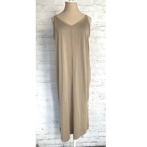 Sleeveless dress beige tan midi length v neck soft shift Small A New Day
